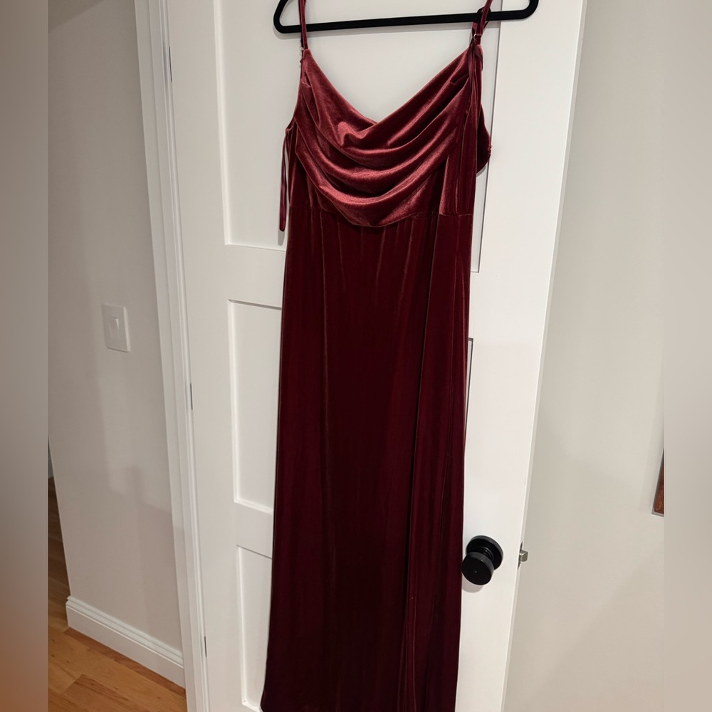 Revelry bridesmaid gown; velvet in “Desert Rose”— size 12